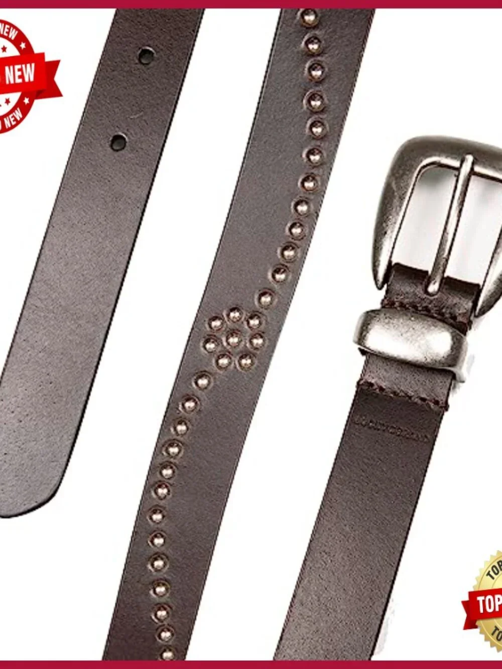 Women's Western Leather Belt with Studded Detail - 1